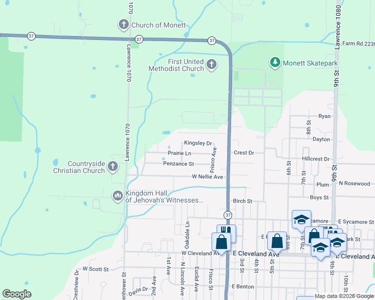 map of restaurants, bars, coffee shops, grocery stores, and more near 1300 Lincoln Avenue in Monett
