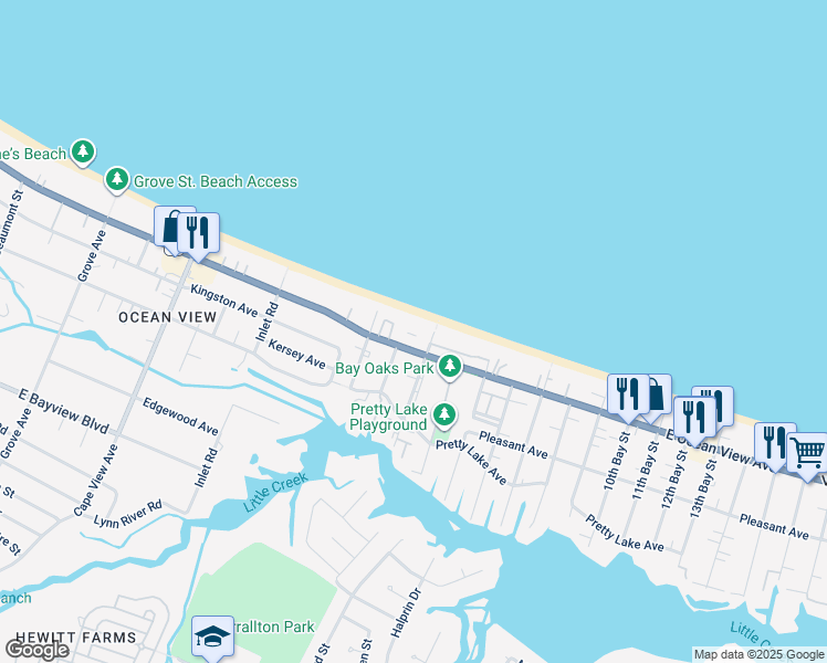 map of restaurants, bars, coffee shops, grocery stores, and more near 2204 East Ocean View Avenue in Norfolk