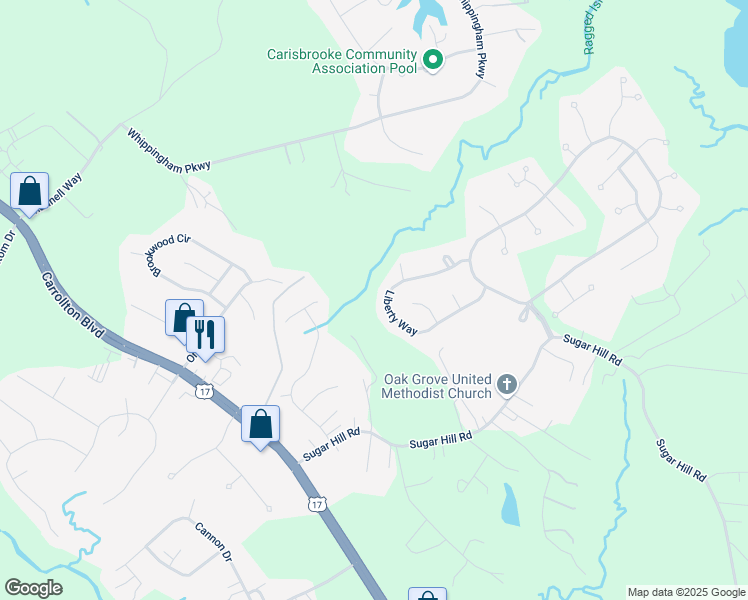 map of restaurants, bars, coffee shops, grocery stores, and more near 138 Liberty Way in Carrollton