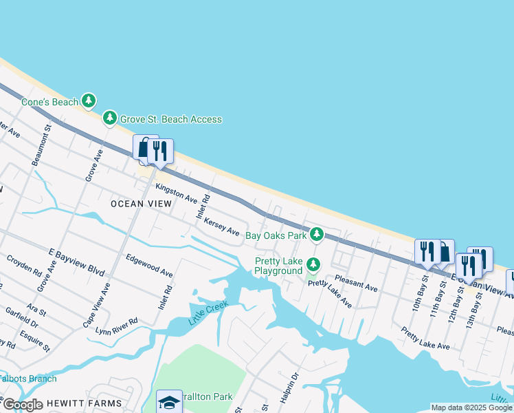 map of restaurants, bars, coffee shops, grocery stores, and more near 2065 East Ocean View Avenue in Norfolk