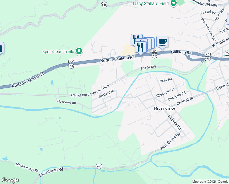 map of restaurants, bars, coffee shops, grocery stores, and more near 11436-11458 Bedford Road in Coeburn