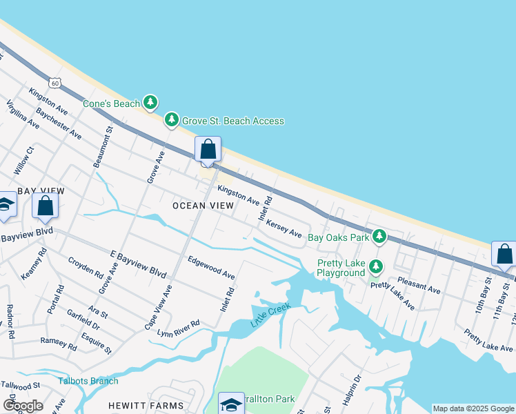 map of restaurants, bars, coffee shops, grocery stores, and more near 1981 Kingston Avenue in Norfolk