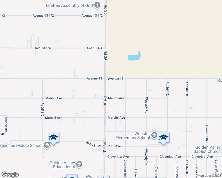 map of restaurants, bars, coffee shops, grocery stores, and more near 12919 Road 36 in Madera