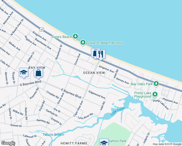 map of restaurants, bars, coffee shops, grocery stores, and more near 1869 Parkview Avenue in Norfolk
