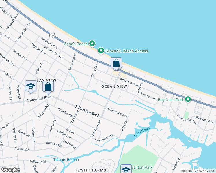 map of restaurants, bars, coffee shops, grocery stores, and more near in Norfolk