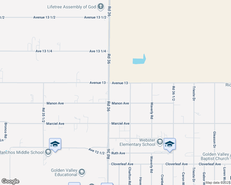 map of restaurants, bars, coffee shops, grocery stores, and more near 12919 Road 36 in Madera