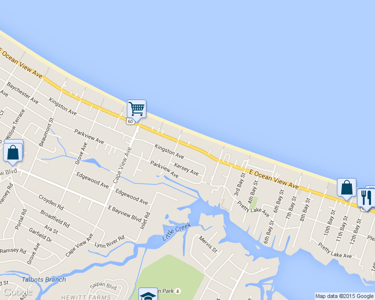 map of restaurants, bars, coffee shops, grocery stores, and more near 2030 Kingston Avenue in Norfolk