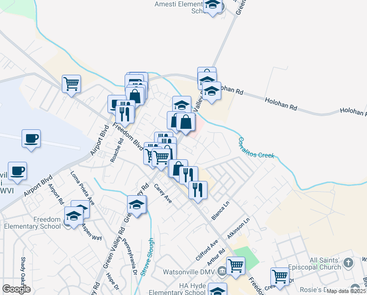 map of restaurants, bars, coffee shops, grocery stores, and more near 101 Toscano Loop in Freedom