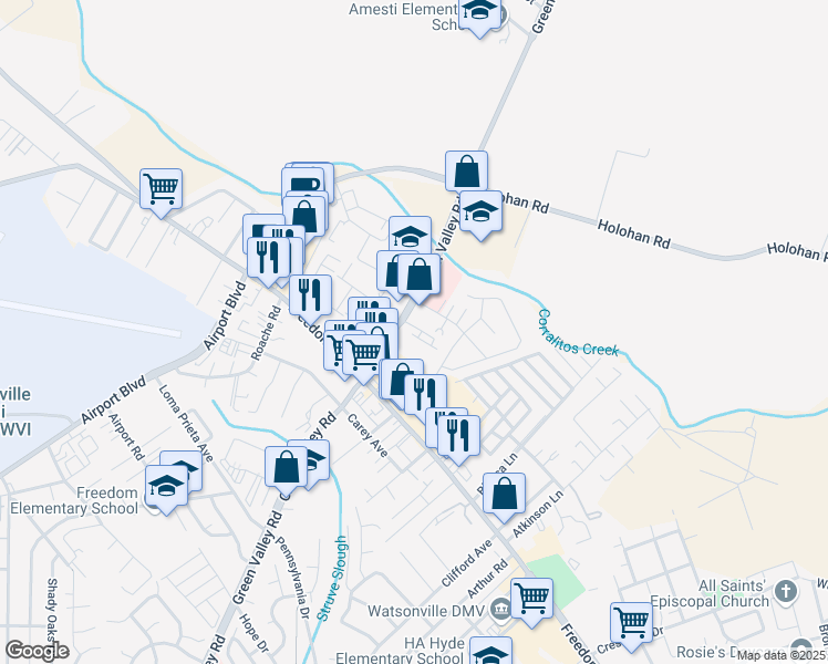 map of restaurants, bars, coffee shops, grocery stores, and more near 101 Toscano Loop in Freedom