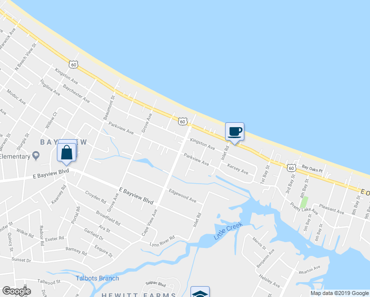 map of restaurants, bars, coffee shops, grocery stores, and more near 9608 Capeview Avenue in Norfolk