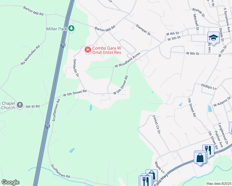 map of restaurants, bars, coffee shops, grocery stores, and more near 3551 West 5th Street Road in Corbin