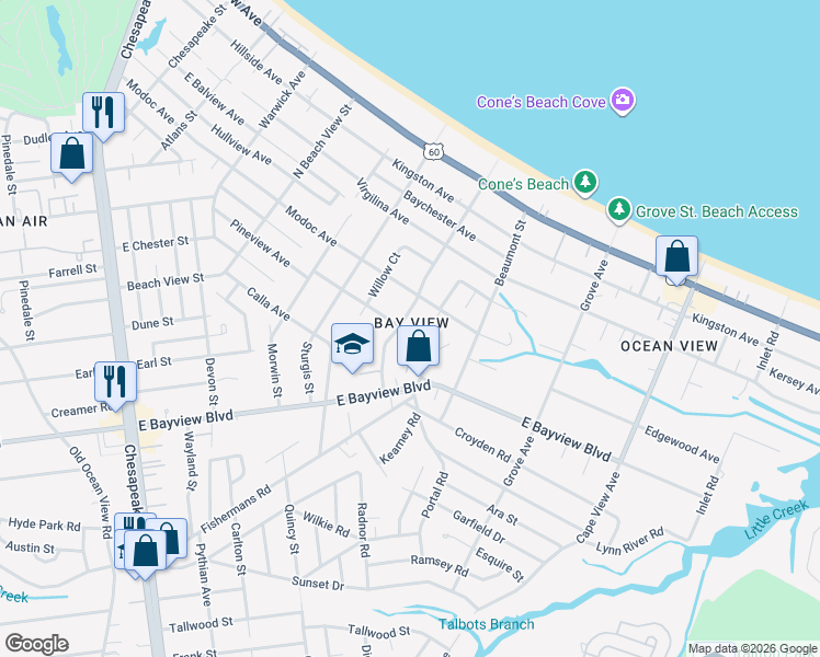 map of restaurants, bars, coffee shops, grocery stores, and more near in Norfolk