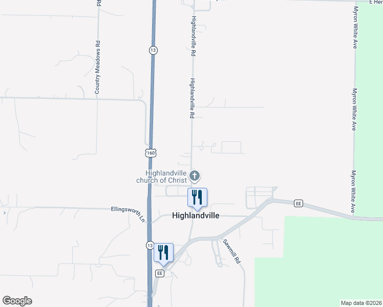 map of restaurants, bars, coffee shops, grocery stores, and more near 510 Highlandville Road in Ozark