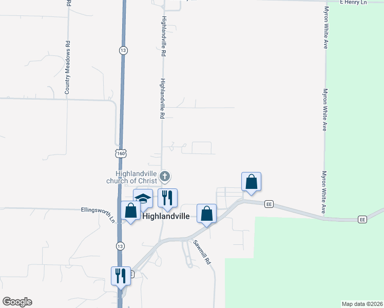 map of restaurants, bars, coffee shops, grocery stores, and more near 201 Maplewood Drive in Highlandville