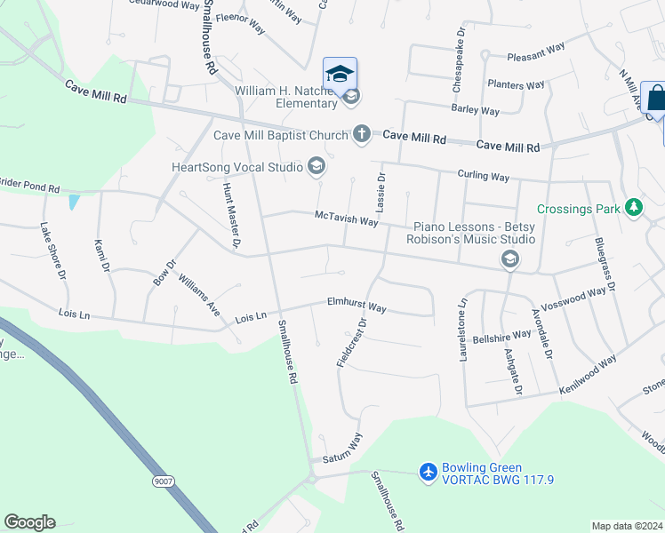 map of restaurants, bars, coffee shops, grocery stores, and more near 140 Twin Elms Drive in Bowling Green