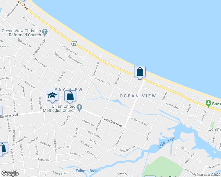 map of restaurants, bars, coffee shops, grocery stores, and more near 1733 Parkview Avenue in Norfolk