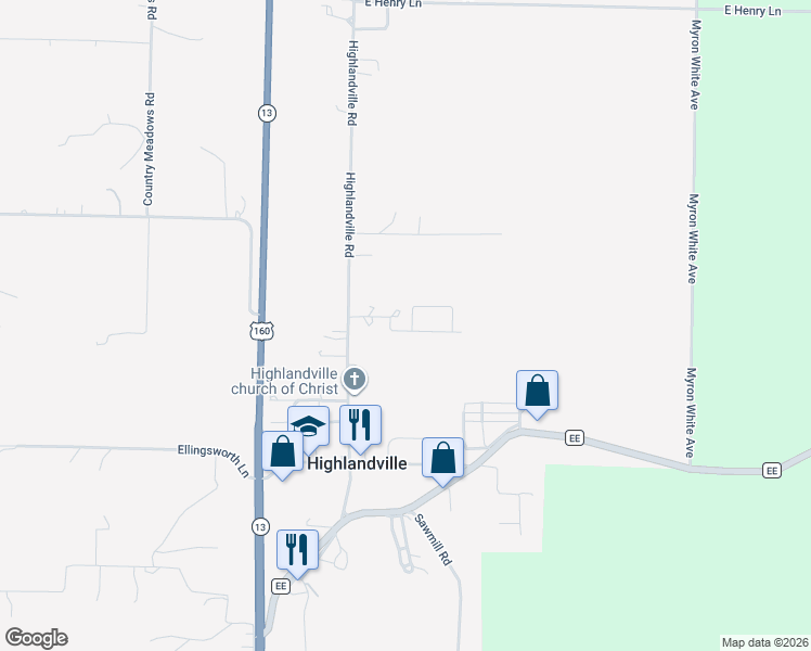 map of restaurants, bars, coffee shops, grocery stores, and more near 201-299 Maplewood Drive in Highlandville