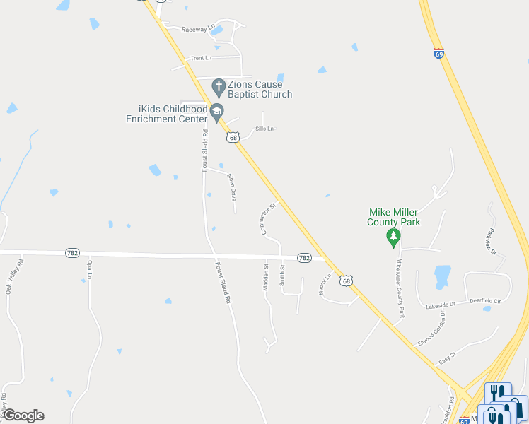 map of restaurants, bars, coffee shops, grocery stores, and more near 123 Connector Street in Benton