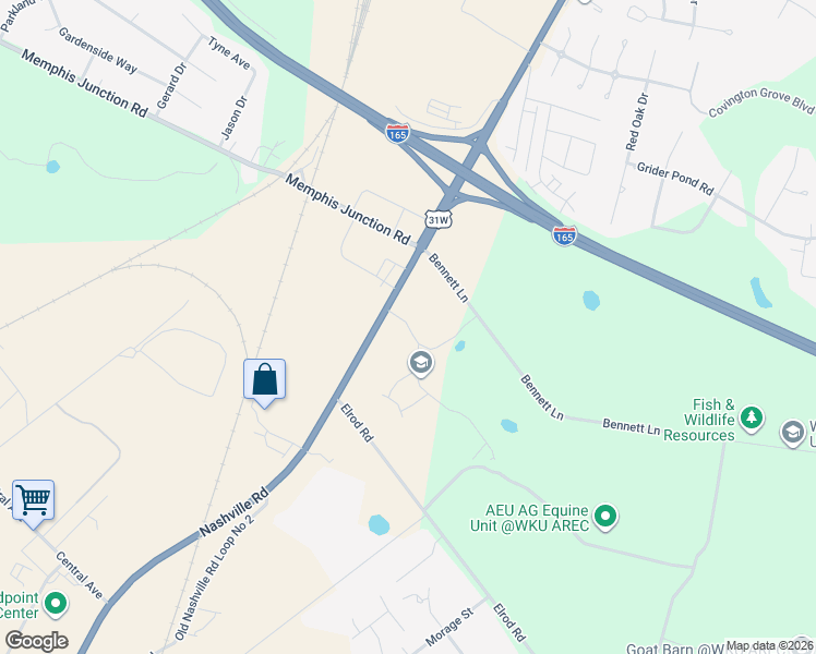 map of restaurants, bars, coffee shops, grocery stores, and more near 4700 Nashville Road in Bowling Green
