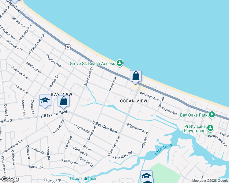 map of restaurants, bars, coffee shops, grocery stores, and more near 1824 Parkview Avenue in Norfolk