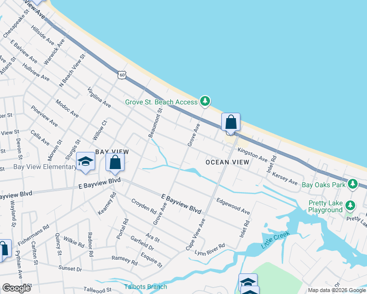 map of restaurants, bars, coffee shops, grocery stores, and more near 1733 Parkview Avenue in Norfolk