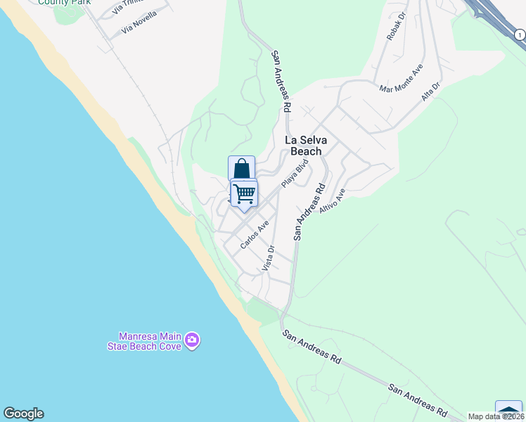 map of restaurants, bars, coffee shops, grocery stores, and more near 211 Playa Boulevard in La Selva Beach