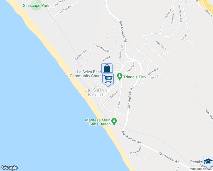 map of restaurants, bars, coffee shops, grocery stores, and more near 310 Estrella Avenue in La Selva Beach