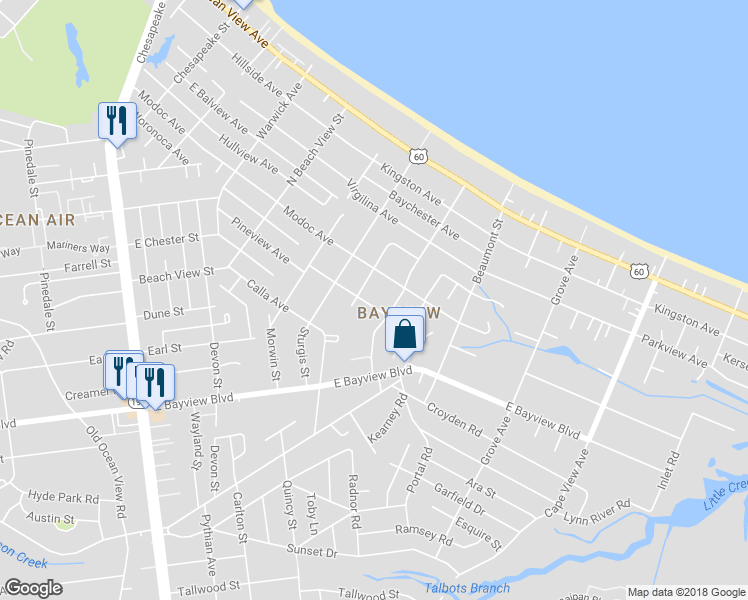 map of restaurants, bars, coffee shops, grocery stores, and more near 1448 Alfred Lane in Norfolk
