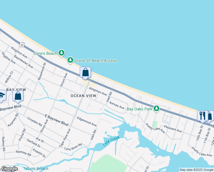 map of restaurants, bars, coffee shops, grocery stores, and more near 2003 East Ocean View Avenue in Norfolk