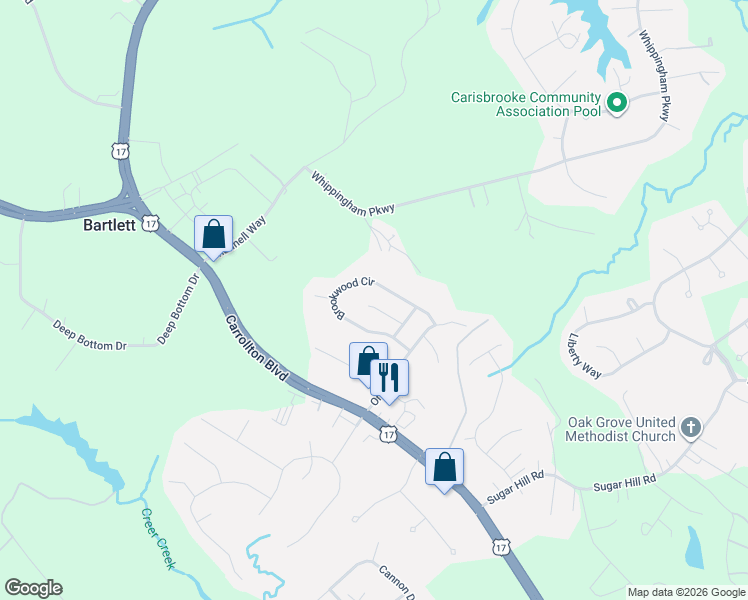 map of restaurants, bars, coffee shops, grocery stores, and more near 23163 Lakewood Court in Carrollton
