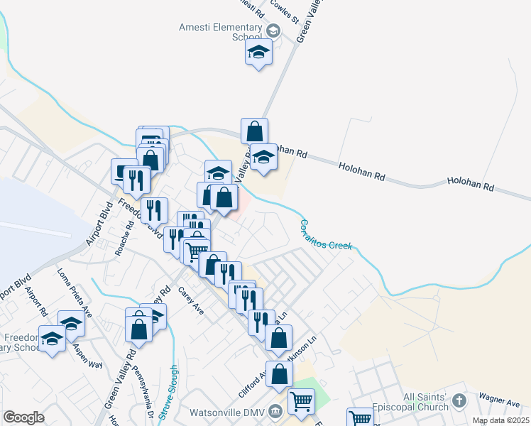 map of restaurants, bars, coffee shops, grocery stores, and more near Marigold Avenue & Fuchsia Drive in Freedom