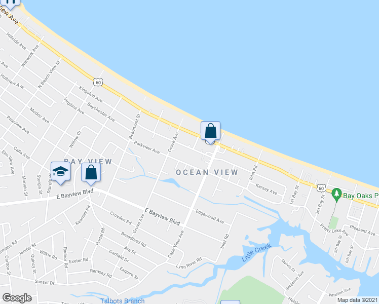 map of restaurants, bars, coffee shops, grocery stores, and more near 1824 Parkview Avenue in Norfolk