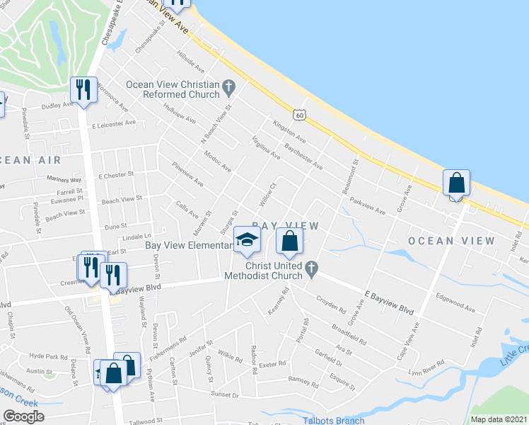 map of restaurants, bars, coffee shops, grocery stores, and more near 1448 Alfred Lane in Norfolk