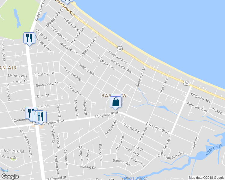 map of restaurants, bars, coffee shops, grocery stores, and more near 9419 Willow Terrace in Norfolk
