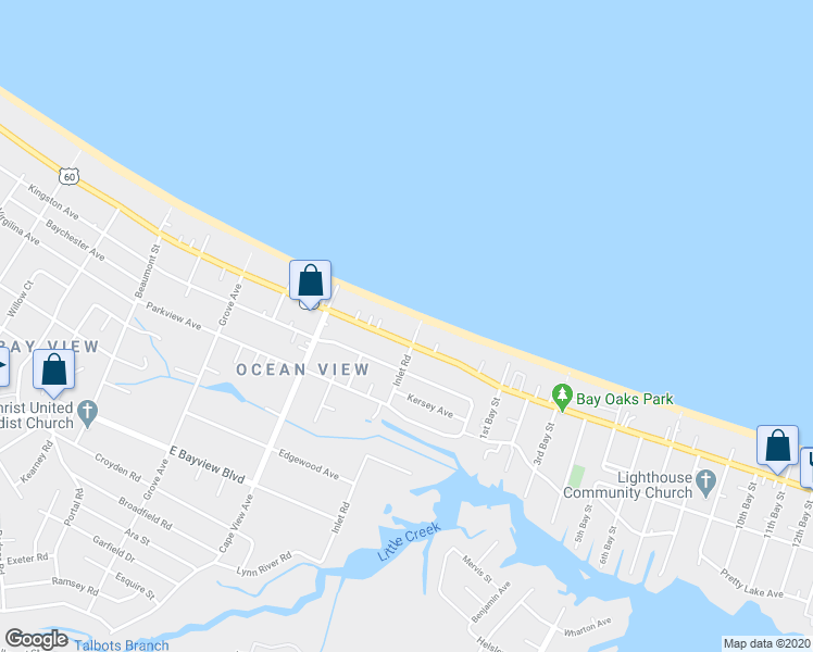 map of restaurants, bars, coffee shops, grocery stores, and more near 1968 East Ocean View Avenue in Norfolk