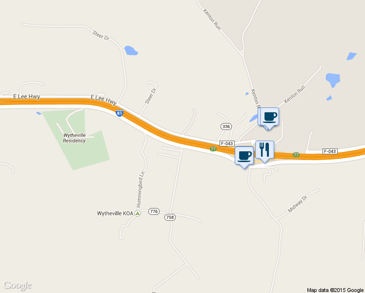 map of restaurants, bars, coffee shops, grocery stores, and more near 224 Blue Sky Drive in Wytheville