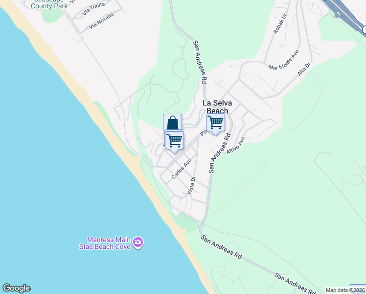 map of restaurants, bars, coffee shops, grocery stores, and more near 211 Playa Boulevard in La Selva Beach