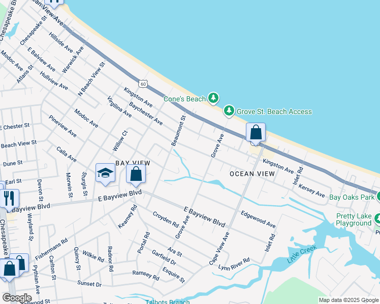 map of restaurants, bars, coffee shops, grocery stores, and more near 1631 Parkview Avenue in Norfolk