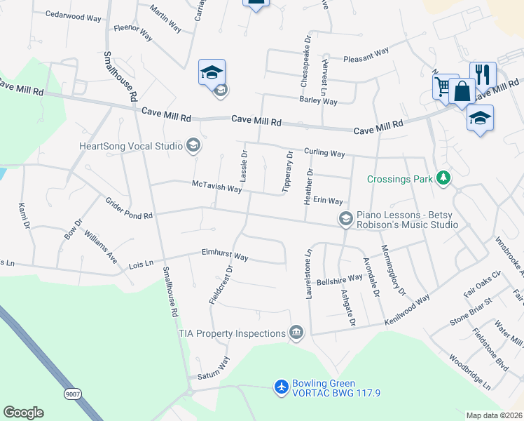 map of restaurants, bars, coffee shops, grocery stores, and more near 1800-1932 Grider Pond Road in Bowling Green