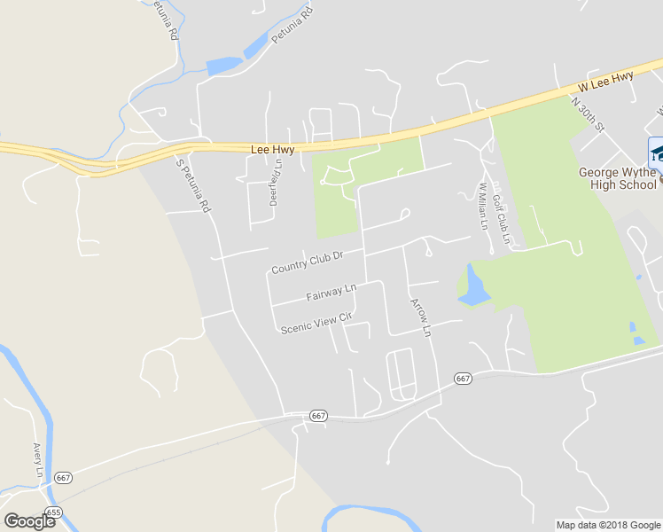 map of restaurants, bars, coffee shops, grocery stores, and more near 615 Country Club Drive in Wytheville