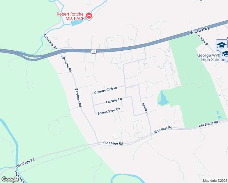 map of restaurants, bars, coffee shops, grocery stores, and more near 615 Country Club Drive in Wytheville