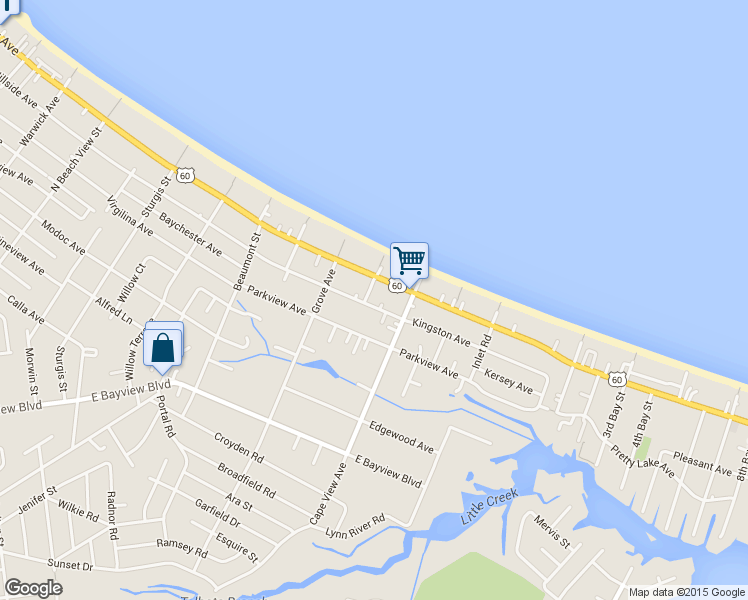 map of restaurants, bars, coffee shops, grocery stores, and more near 1855 Kingston Avenue in Norfolk