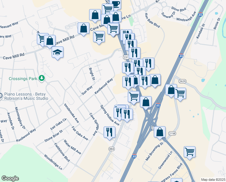 map of restaurants, bars, coffee shops, grocery stores, and more near 3212 Timbermill Avenue in Bowling Green