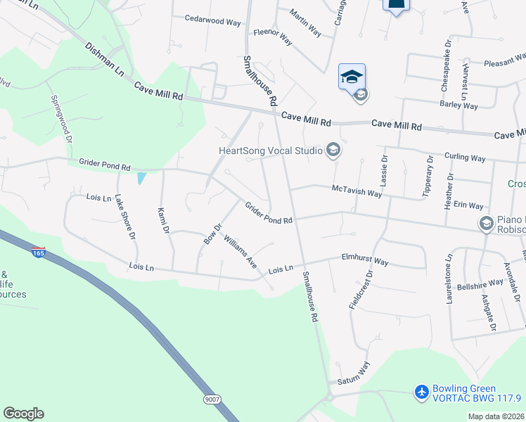 map of restaurants, bars, coffee shops, grocery stores, and more near 1301-1327 Grider Pond Road in Bowling Green