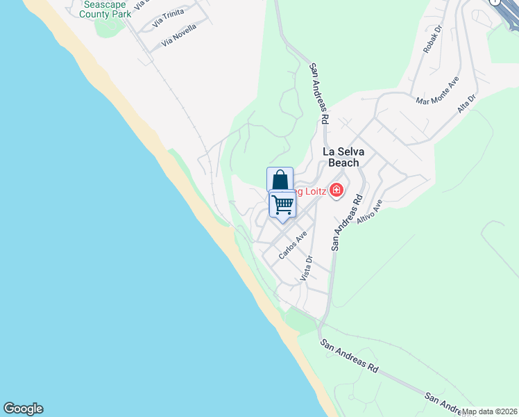 map of restaurants, bars, coffee shops, grocery stores, and more near 8 Cresta Way in La Selva Beach
