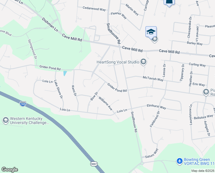 map of restaurants, bars, coffee shops, grocery stores, and more near 1243 Grider Pond Road in Bowling Green