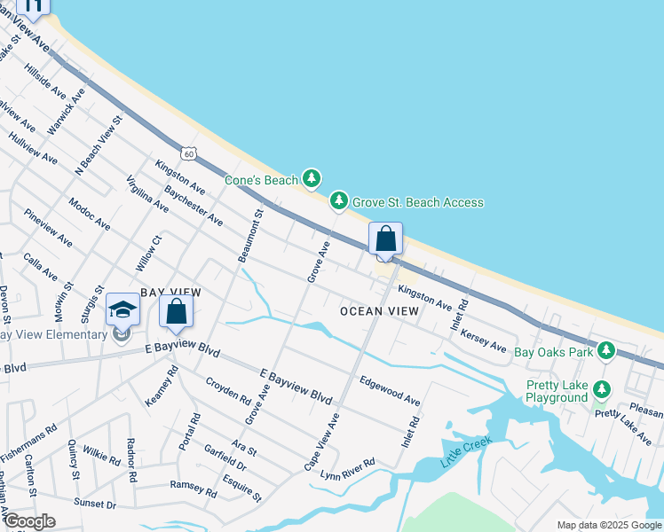 map of restaurants, bars, coffee shops, grocery stores, and more near 1813 Kingston Avenue in Norfolk