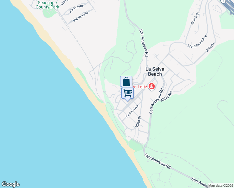 map of restaurants, bars, coffee shops, grocery stores, and more near 8 Cresta Way in La Selva Beach