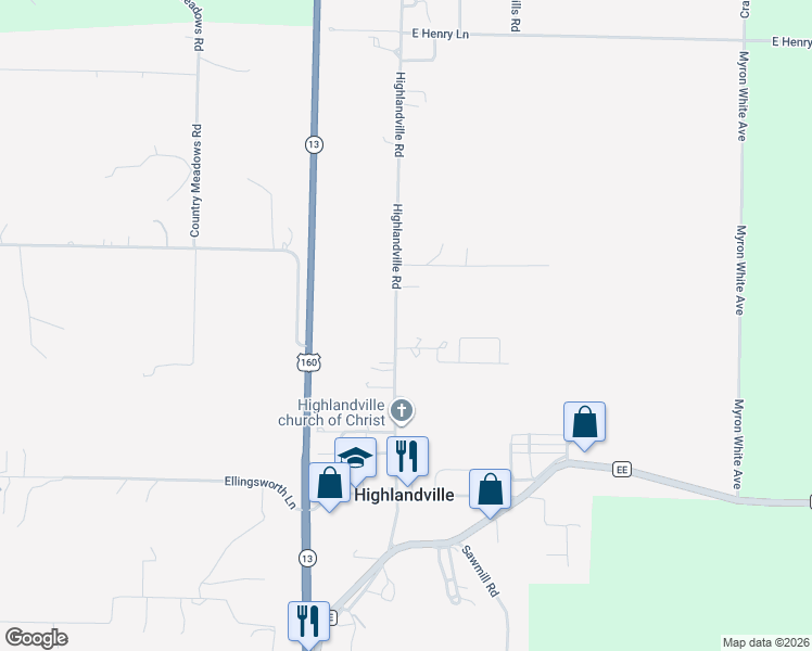 map of restaurants, bars, coffee shops, grocery stores, and more near 510-638 Highlandville Rd in Ozark