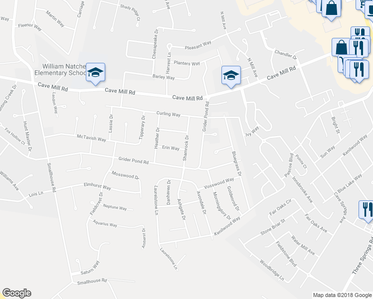 map of restaurants, bars, coffee shops, grocery stores, and more near 2452 Shamrock Drive in Bowling Green